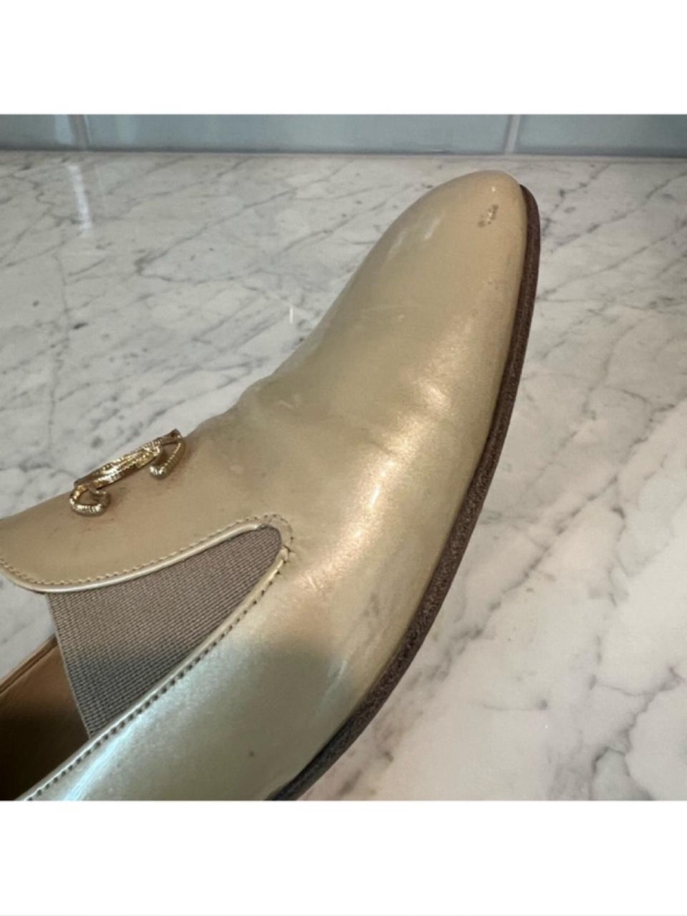 CHANEL Cream Leather Loafers with Gold CC Emblem - Picture 7 of 8